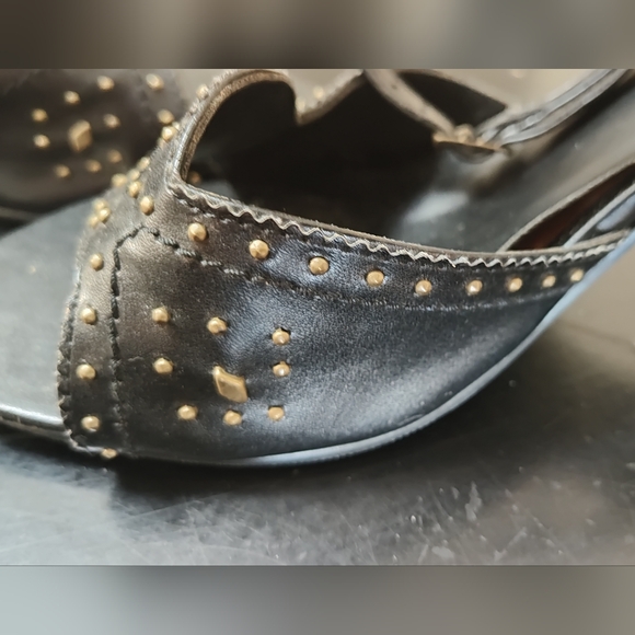 Bonnibel black studded heeled leather sandals with wrap around ankle strap. - Picture 7 of 9